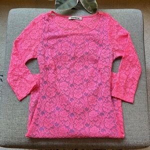 💗 Y2K Vintage Hot Pink Lace Cut out Mini Dress , Size: M